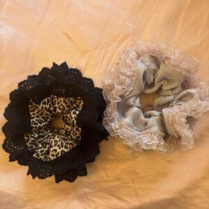 Leopard Eyelet Scrunchie and Glitter Lace Lavender Scrunchie Set